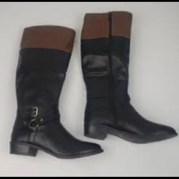Shoes New Ana Womens Black And Brown Cognac Riding Boots